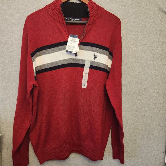 US Polo Assn Sweater Men's Large Red 1/4 Zip Classy Pullover Long Sleeve NWT $60 - Picture 1 of 13